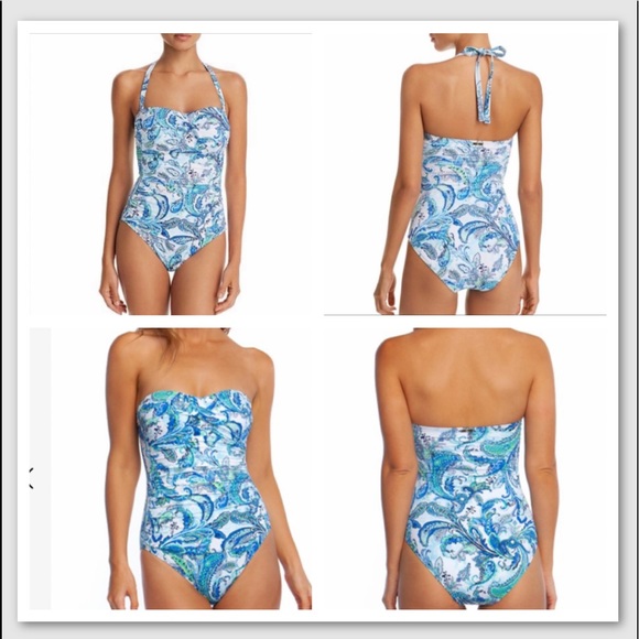 LAUREN RALPH LAUREN Fiesta Paisley Twist Bandeau Underwire Mio One-Piece Blue 6 - Picture 2 of 16